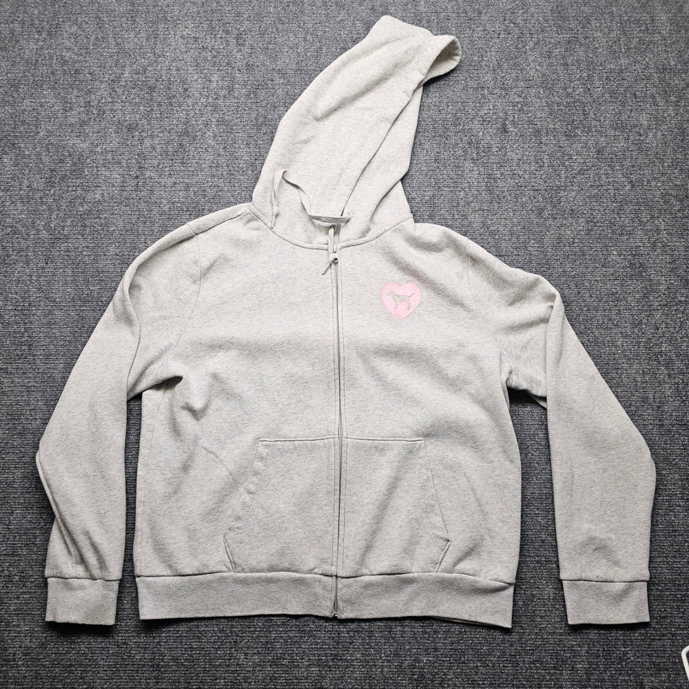 Pink Victoria's Secret Originals Gray Full Zip Sequin Heart Hoodie XL